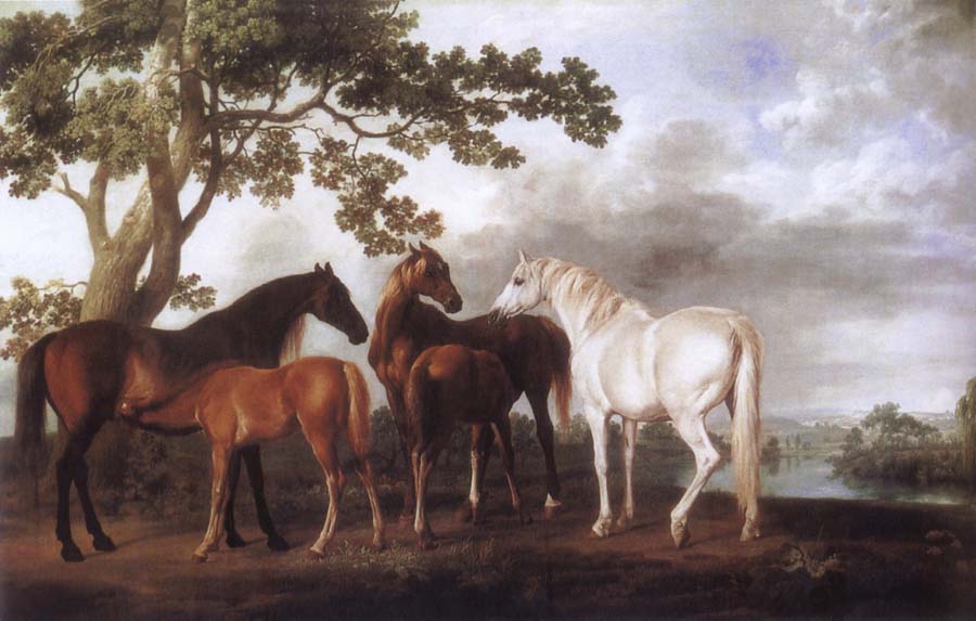 Mares and Foals in a River Landscape